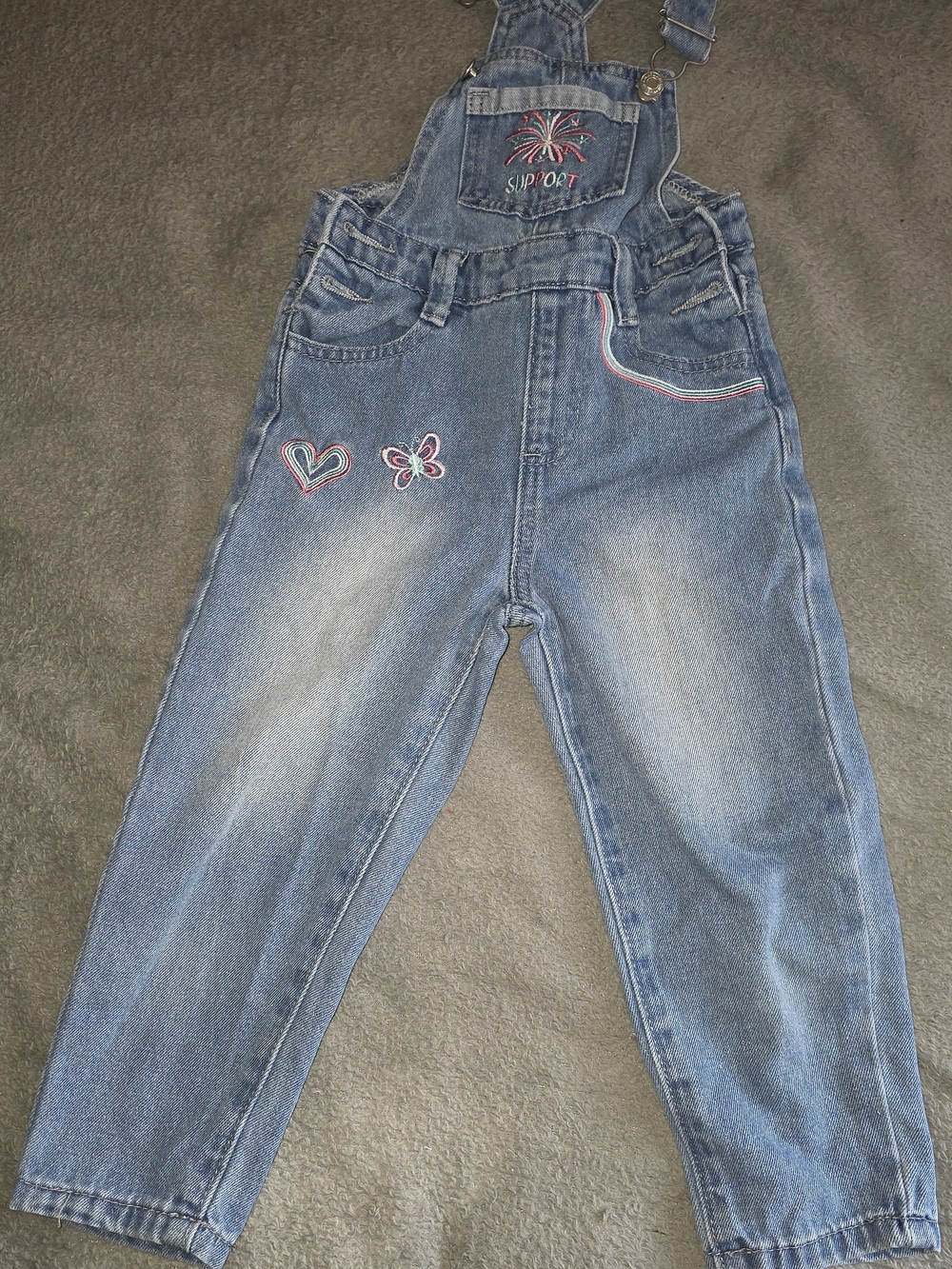 SHEIN Light Blue Denim Girls' Embroidered Overalls